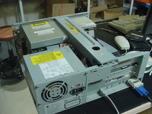 The back side of a PC without the top panel.