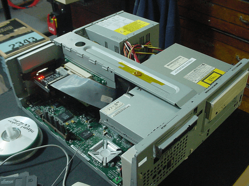 The front size of a PC without the top panel or the front panel.