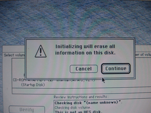 Popup: Initializing will erase all information on this disk.