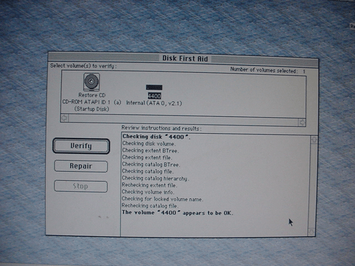 Disk First Aid with a successful volume verification.