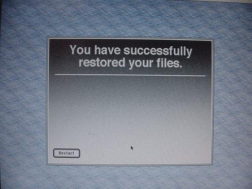 You have successfully restored your files window with restart-button below.